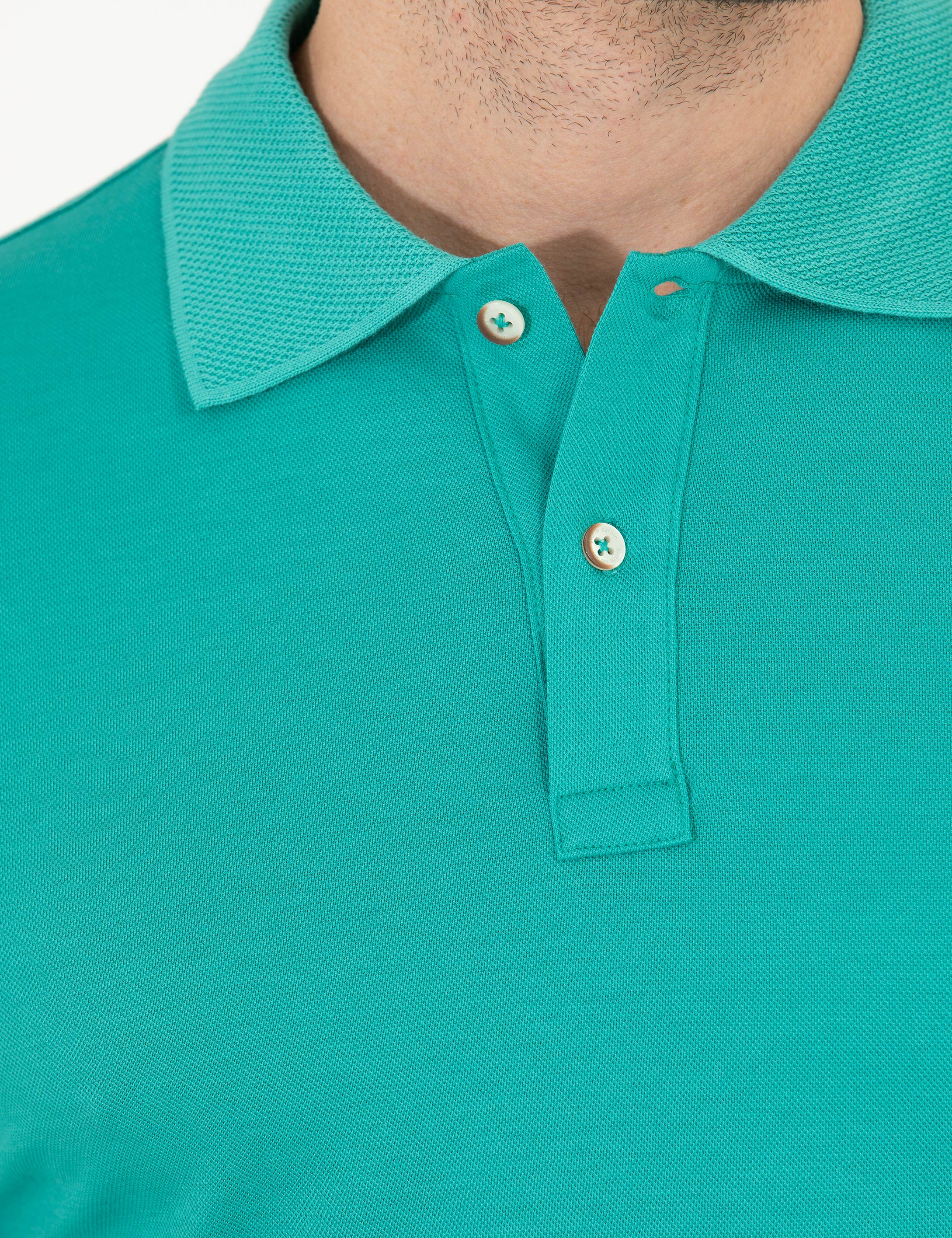 Pierre Cardin Yeşil Slim Fit %100 Pamuk Düğmeli Polo Yaka Merserize Basic Tişört görsel 7