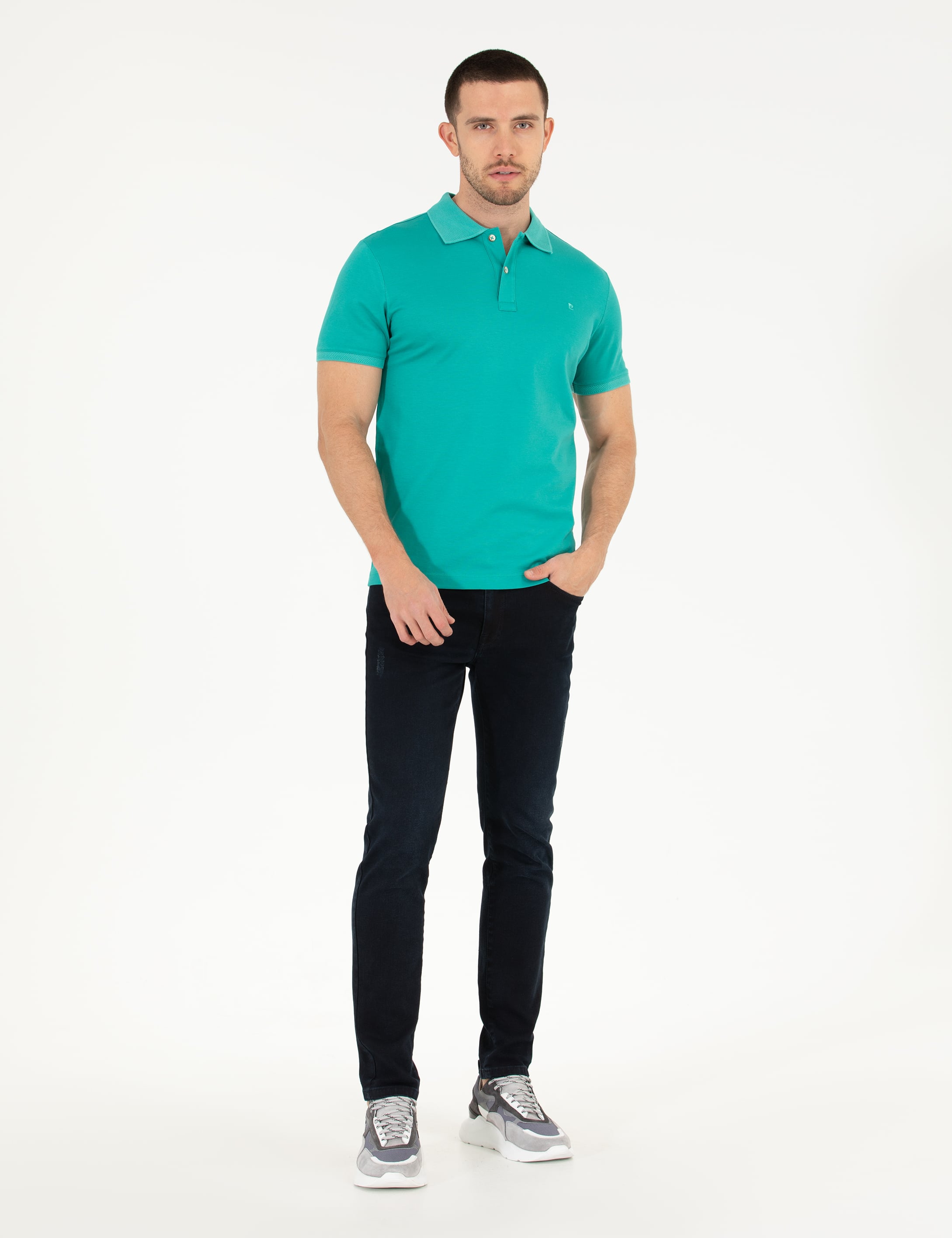 Pierre Cardin Yeşil Slim Fit %100 Pamuk Düğmeli Polo Yaka Merserize Basic Tişört görsel 2