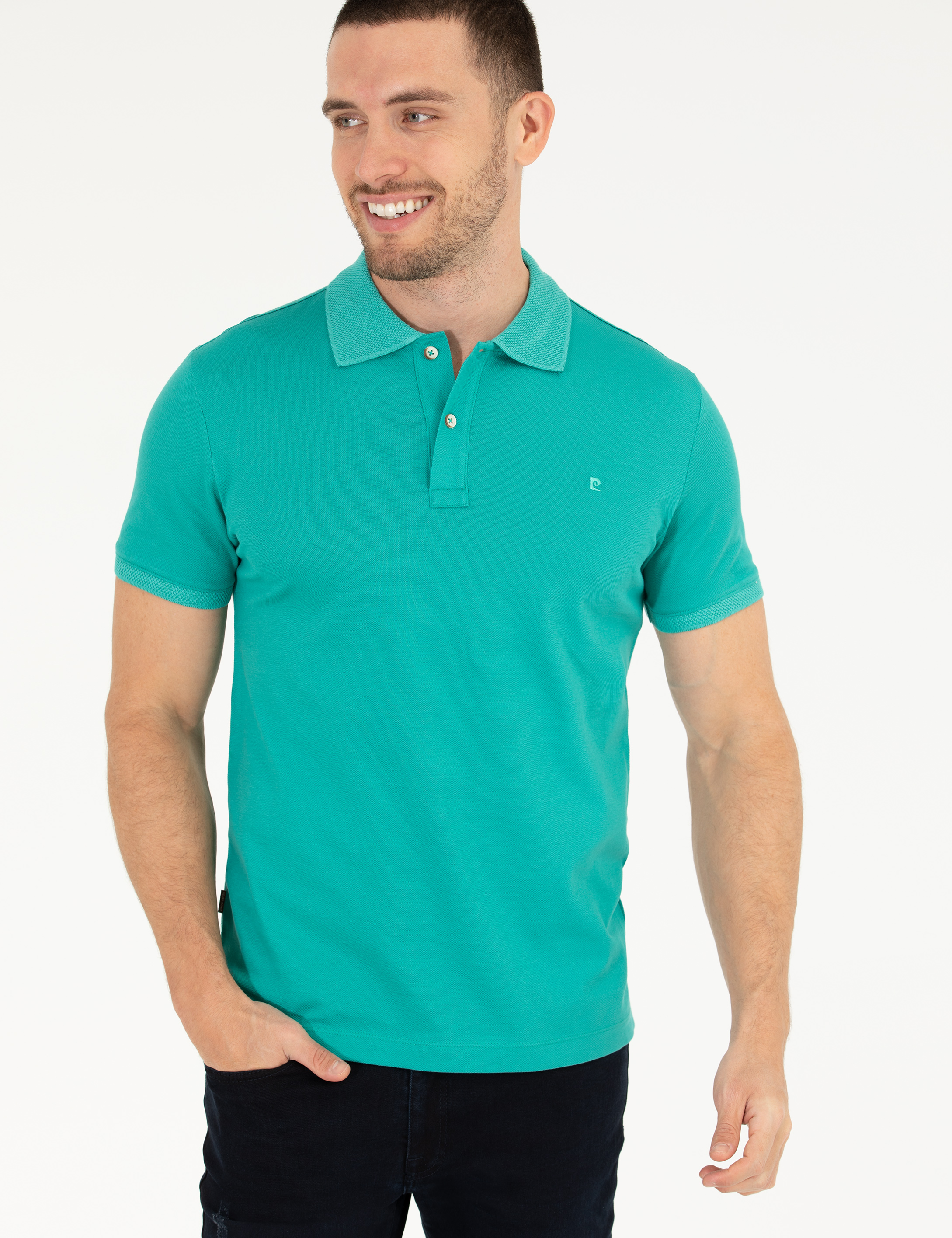 Pierre Cardin Yeşil Slim Fit %100 Pamuk Düğmeli Polo Yaka Merserize Basic Tişört görsel 4