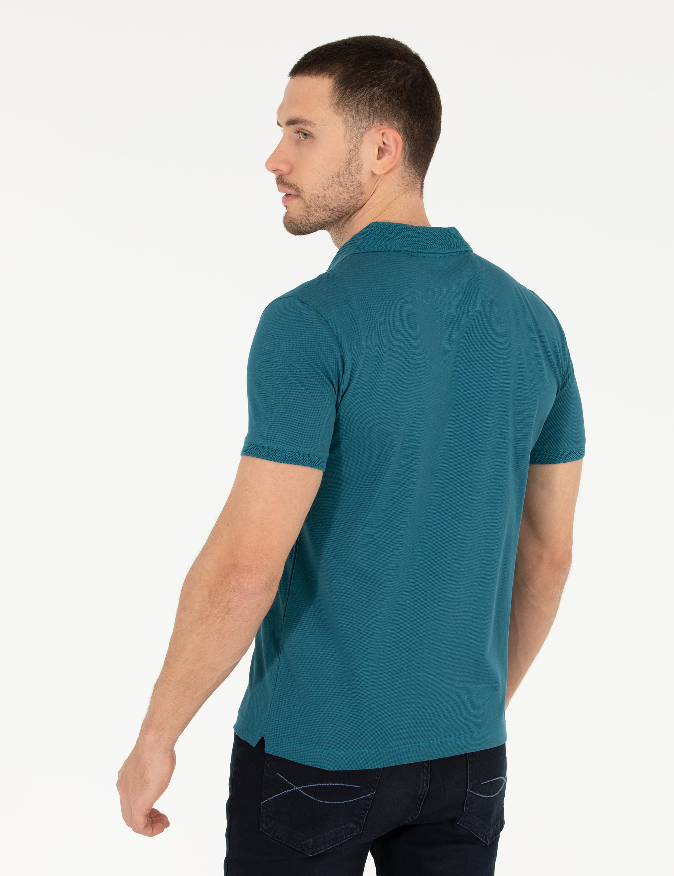 Pierre Cardin Yeşil Slim Fit %100 Pamuk Düğmeli Polo Yaka Merserize Basic Tişört görsel 4