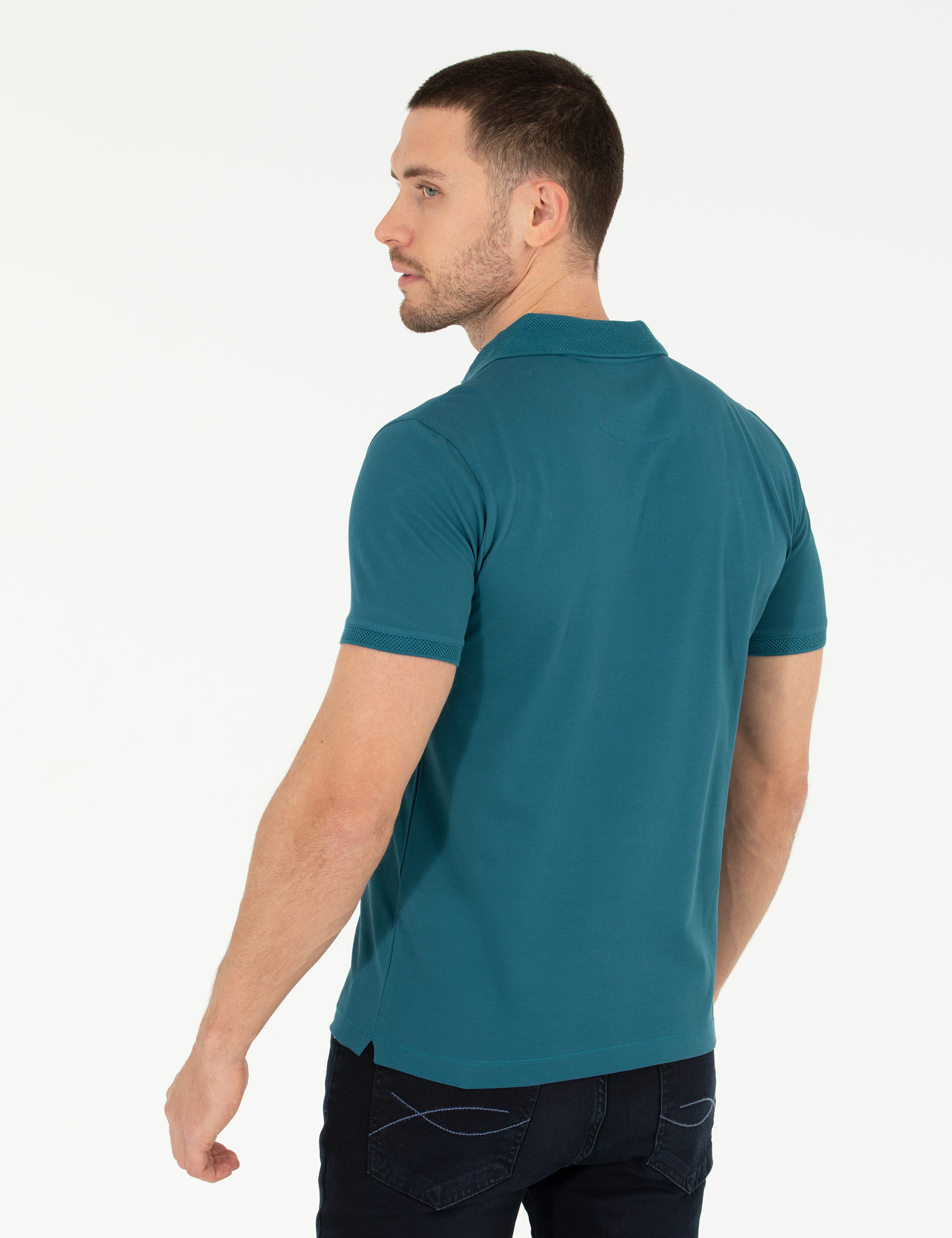 Yeşil Slim Fit Polo Yaka Merserize Tişört - Image 5