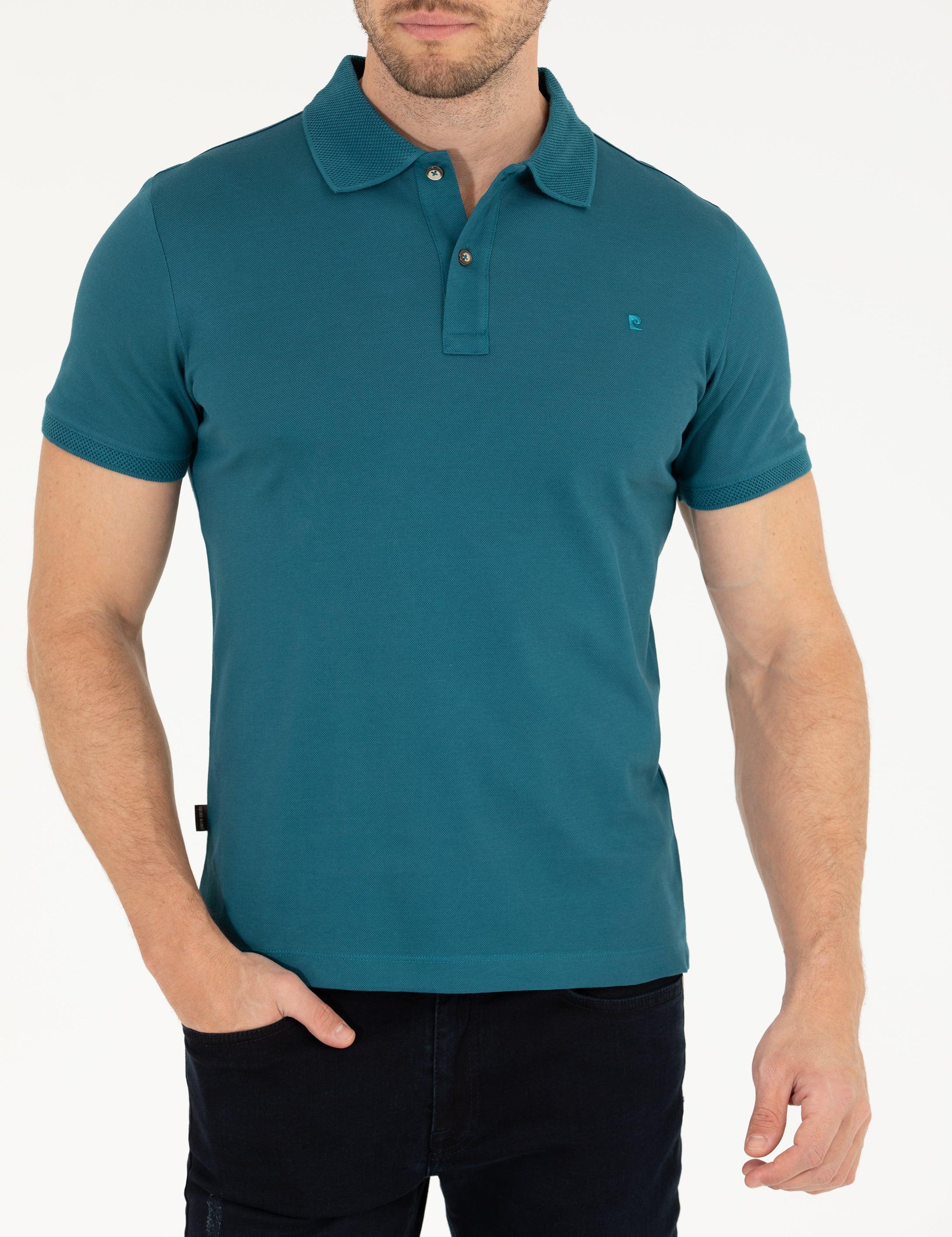 Pierre Cardin Yeşil Slim Fit %100 Pamuk Düğmeli Polo Yaka Merserize Basic Tişört görsel 5