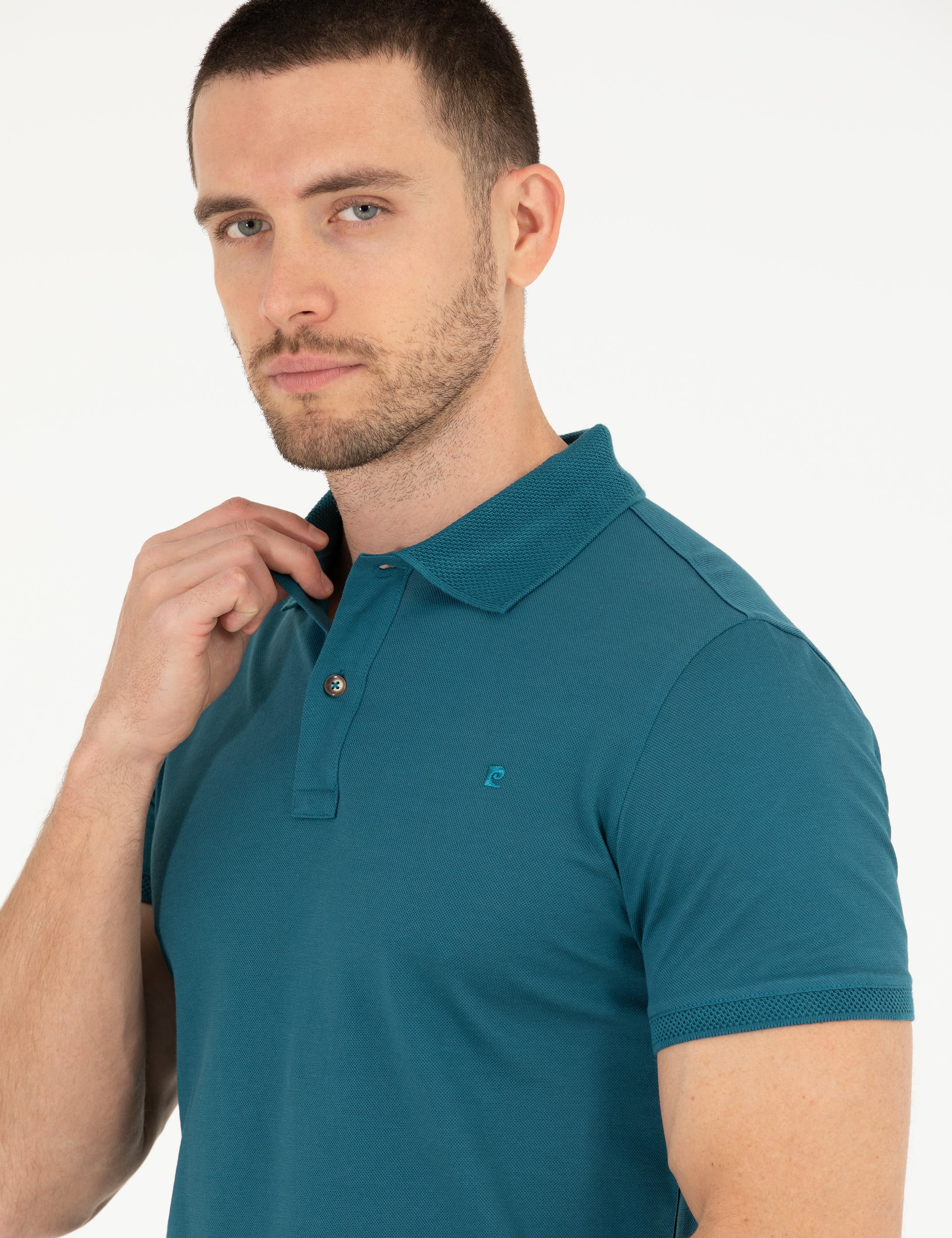 Pierre Cardin Yeşil Slim Fit %100 Pamuk Düğmeli Polo Yaka Merserize Basic Tişört görsel 3
