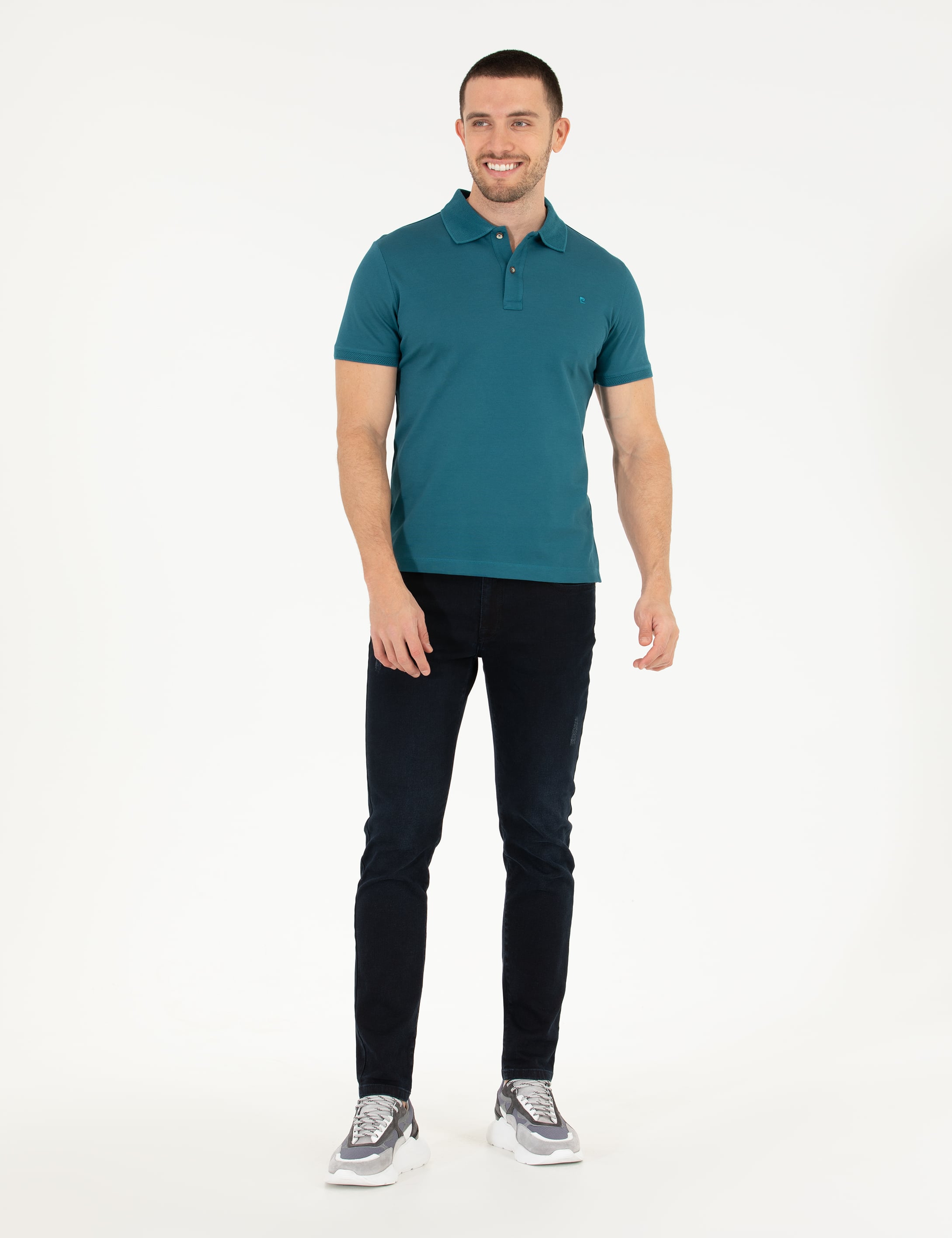 Pierre Cardin Yeşil Slim Fit %100 Pamuk Düğmeli Polo Yaka Merserize Basic Tişört görsel 2