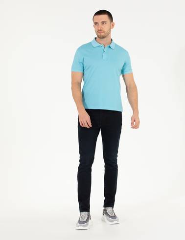 Açık Mavi Slim Fit %100 Pamuk Polo Yaka Merserize Tişört