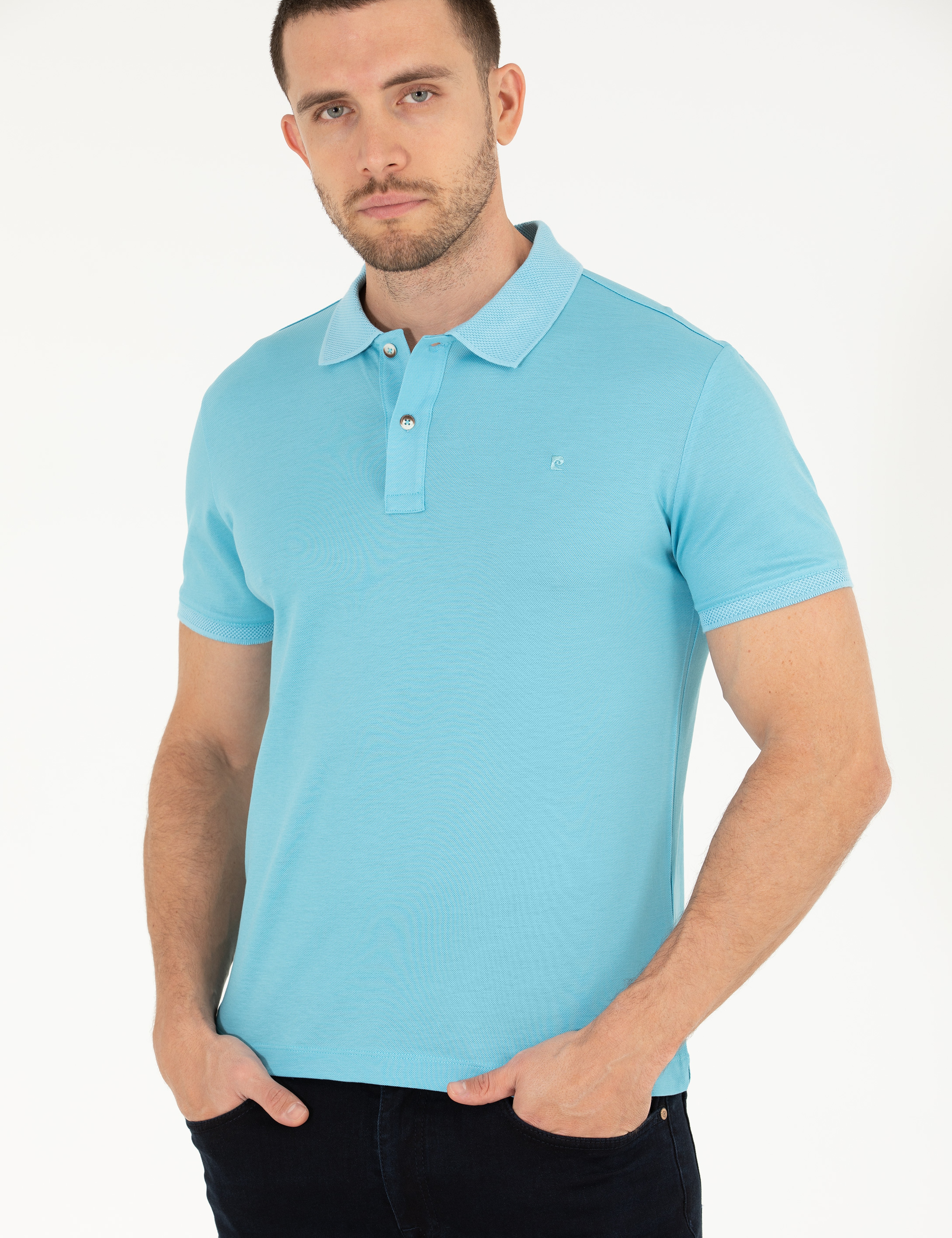 Açık Mavi Slim Fit Polo Yaka Merserize Tişört - Image 4