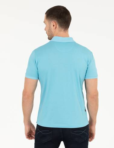 Açık Mavi Slim Fit %100 Pamuk Polo Yaka Merserize Tişört