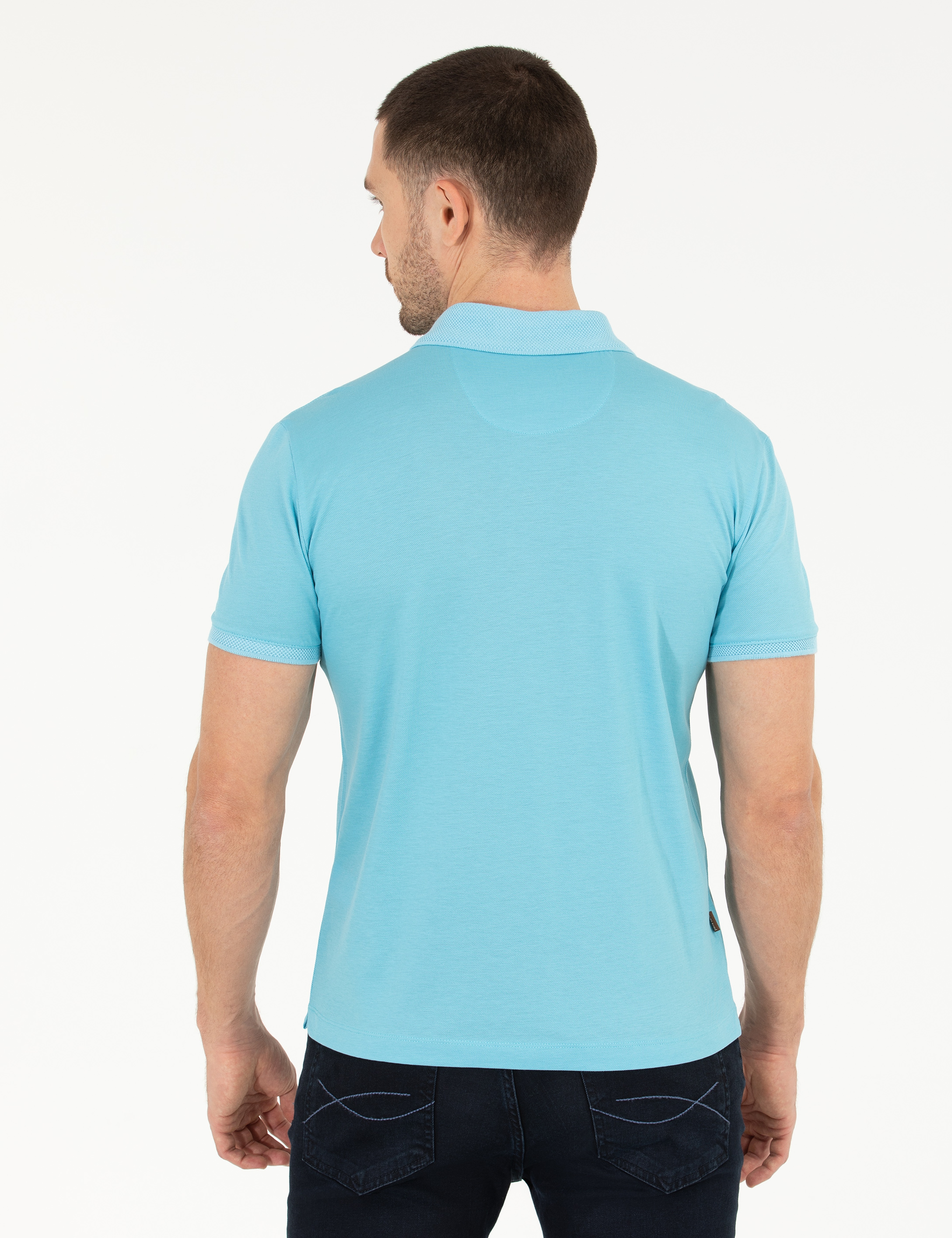 Açık Mavi Slim Fit Polo Yaka Merserize Tişört