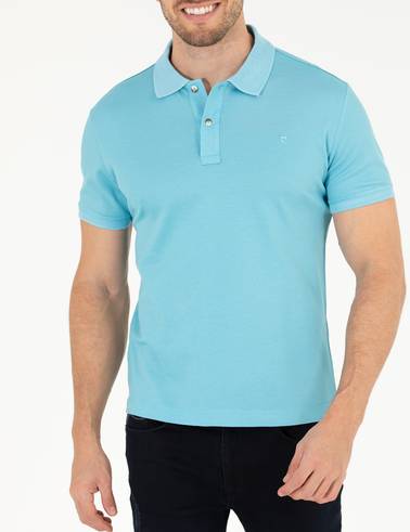 Açık Mavi Slim Fit %100 Pamuk Polo Yaka Merserize Tişört