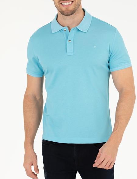 Açık Mavi Slim Fit Polo Yaka Merserize Tişört - 50262665244