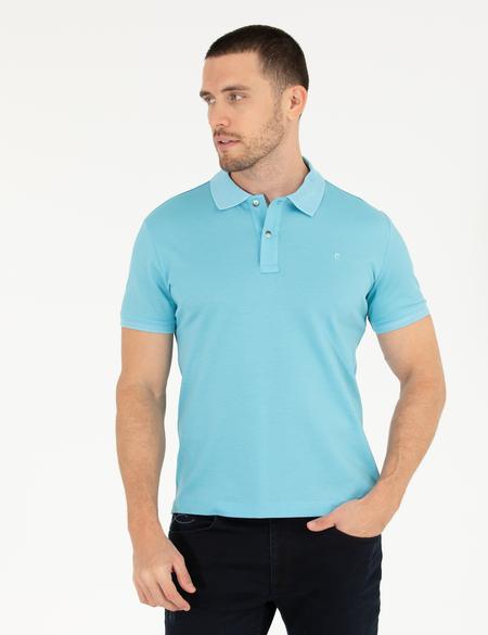 Açık Mavi Slim Fit Polo Yaka Merserize Tişört - 50262665244
