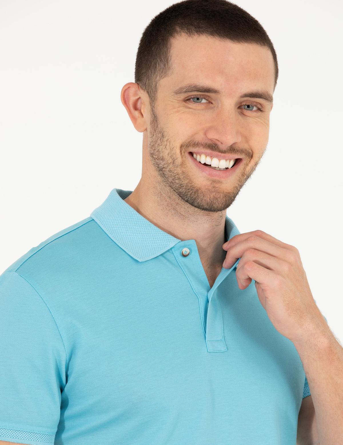 Açık Mavi Slim Fit Polo Yaka Merserize Tişört - 50262665244