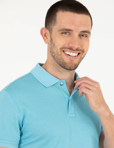Açık Mavi Slim Fit %100 Pamuk Polo Yaka Merserize Tişört
