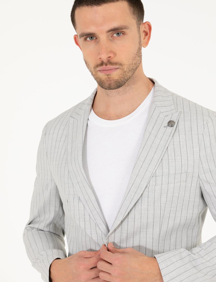 Gri Ex. Slim Fit Çizgili Spor Takım Elbise