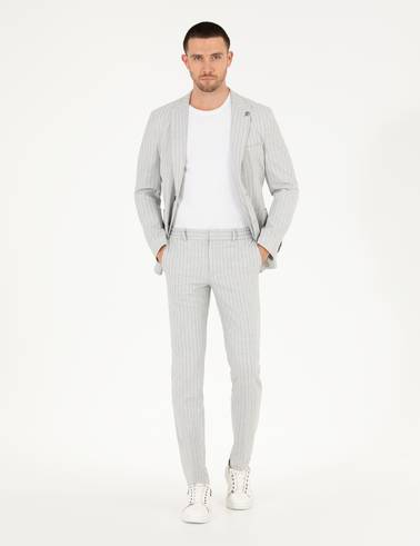 Gri Ex. Slim Fit Çizgili Spor Takım Elbise