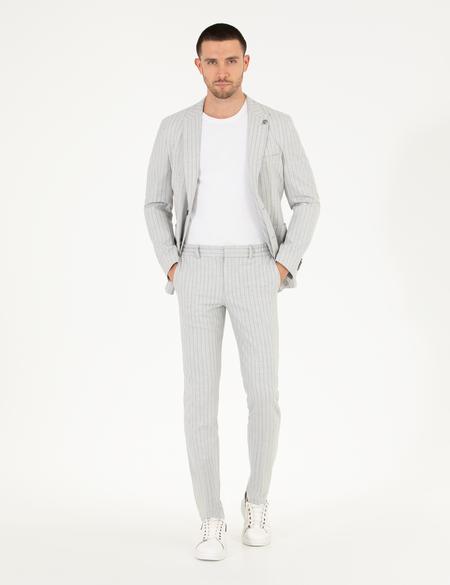 Gri Ex. Slim Fit Çizgili Spor Takım Elbise - 50264939008