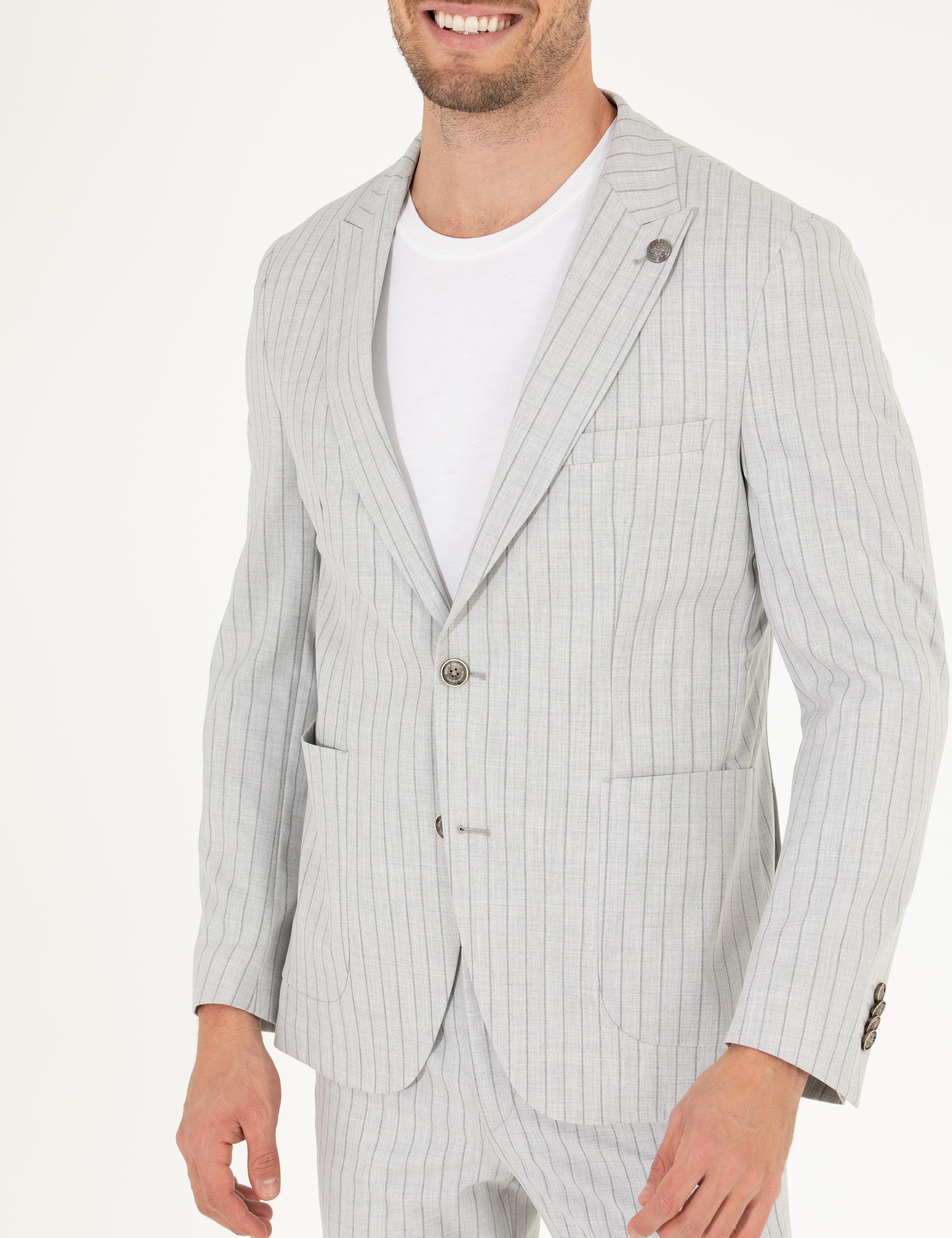 Gri Ex. Slim Fit Çizgili Spor Takım Elbise