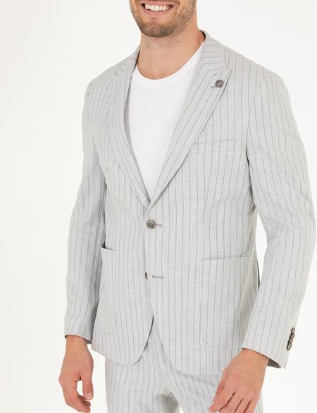 Gri Ex. Slim Fit Çizgili Spor Takım Elbise - 50264939008