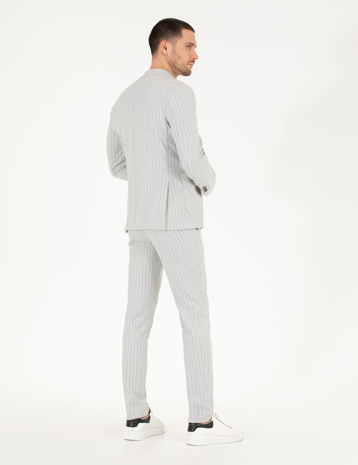 Gri Ex. Slim Fit Çizgili Spor Takım Elbise - 50264939008