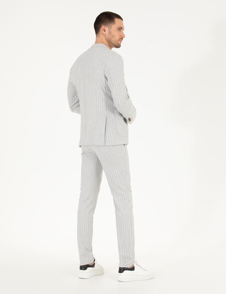 Gri Ex. Slim Fit Çizgili Spor Takım Elbise - 50264939008