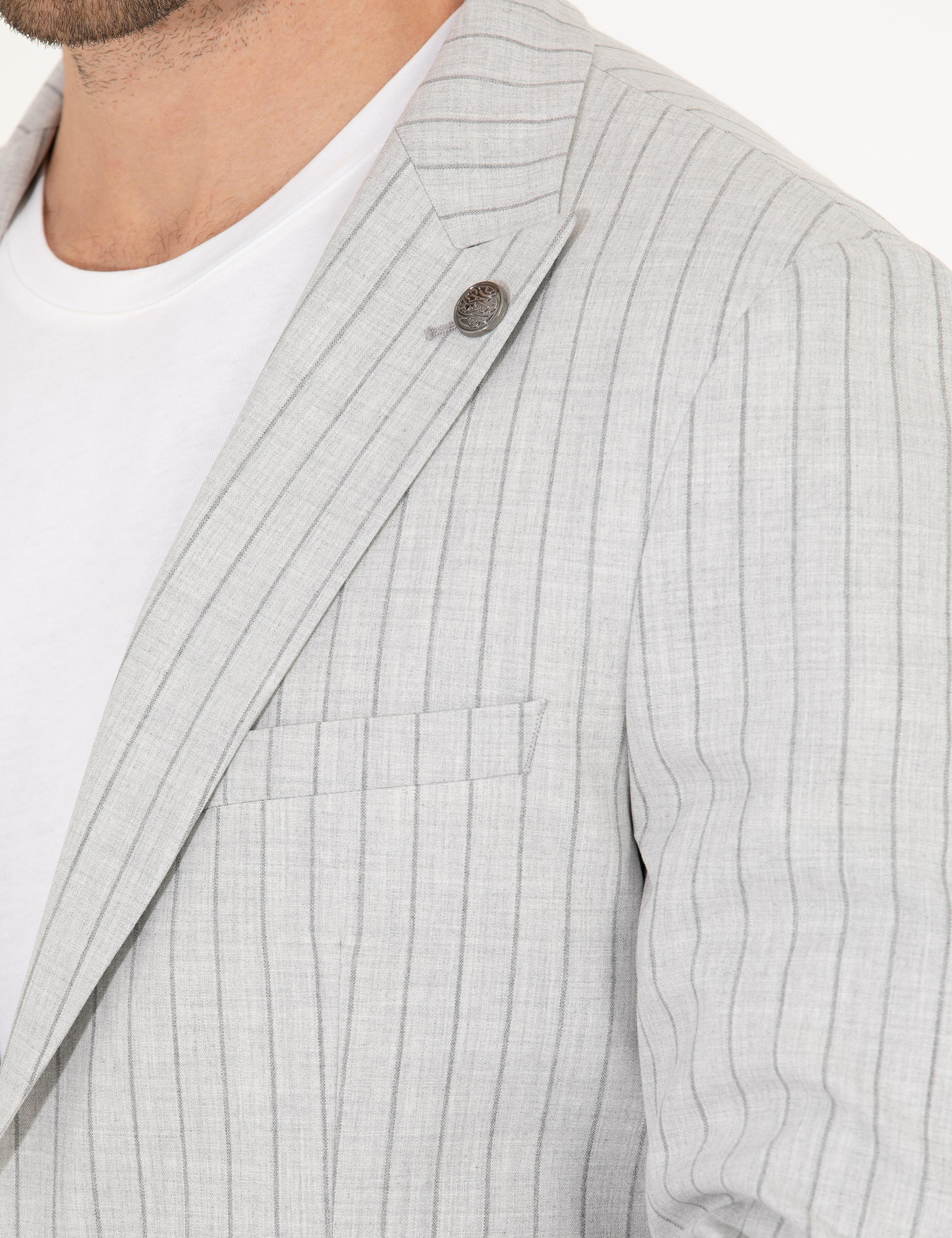 Gri Ex. Slim Fit Çizgili Spor Takım Elbise