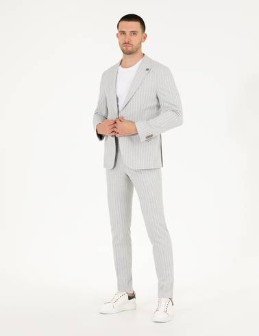 Gri Ex. Slim Fit Çizgili Spor Takım Elbise