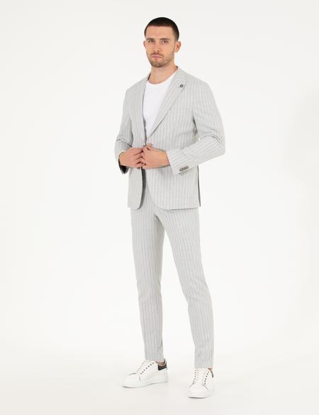 Gri Ex. Slim Fit Çizgili Spor Takım Elbise - 50264939008