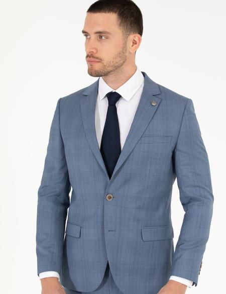 %100 Yün Mavi Ekstra Slim Fit Takım Elbise - 50264963005