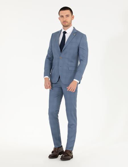 %100 Yün Mavi Ekstra Slim Fit Takım Elbise - 50264963005