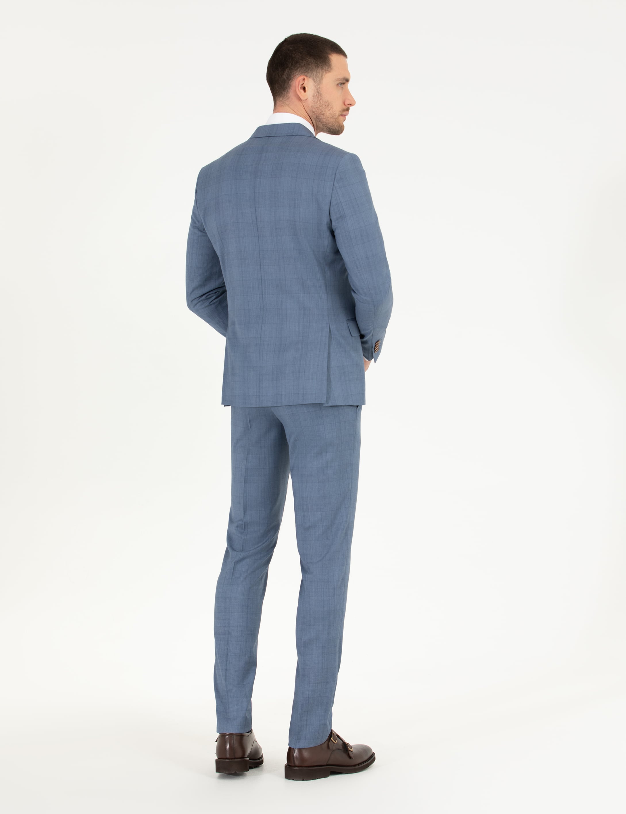 %100 Yün Mavi Ekstra Slim Fit Takım Elbise - Image 5