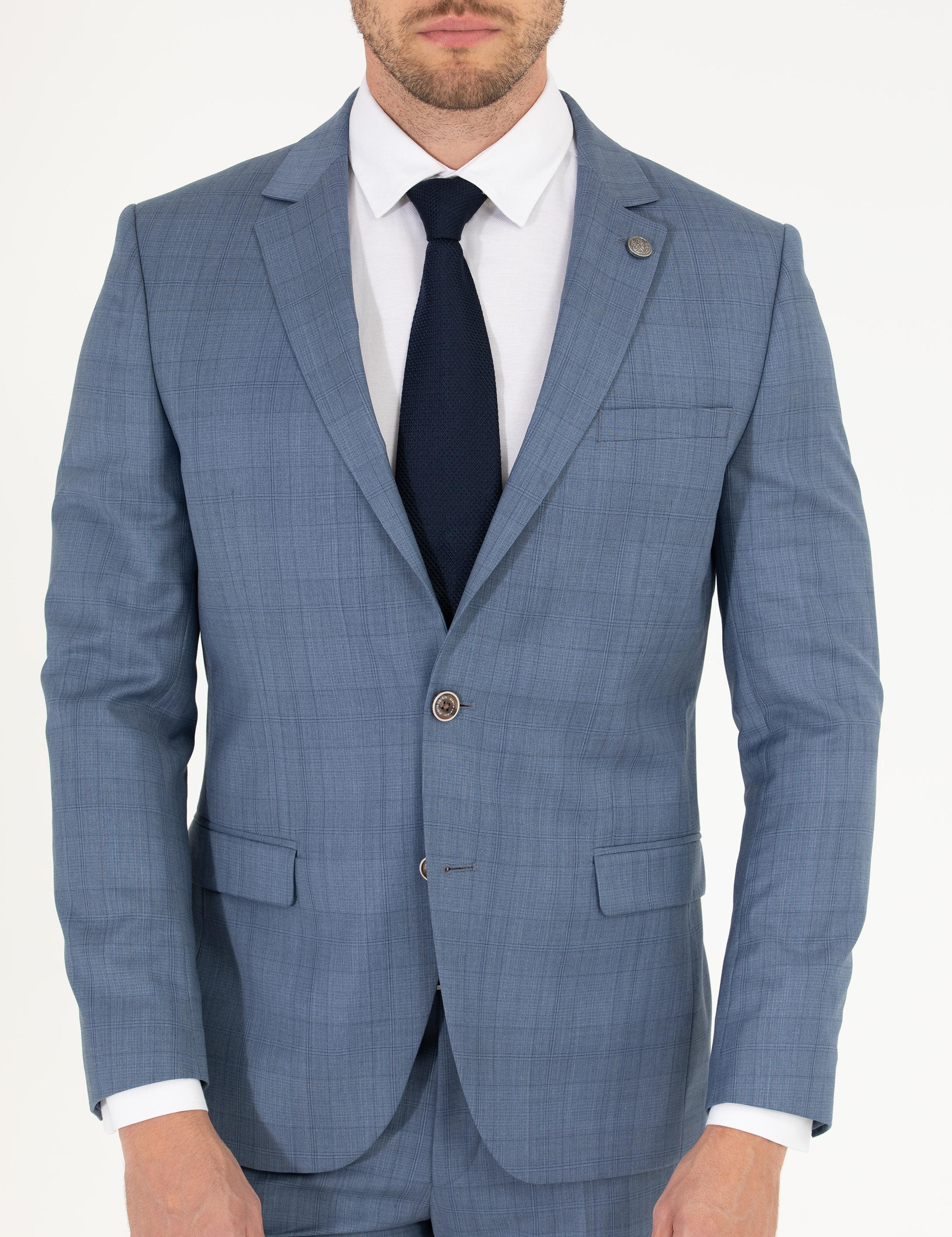 %100 Yün Mavi Ekstra Slim Fit Takım Elbise