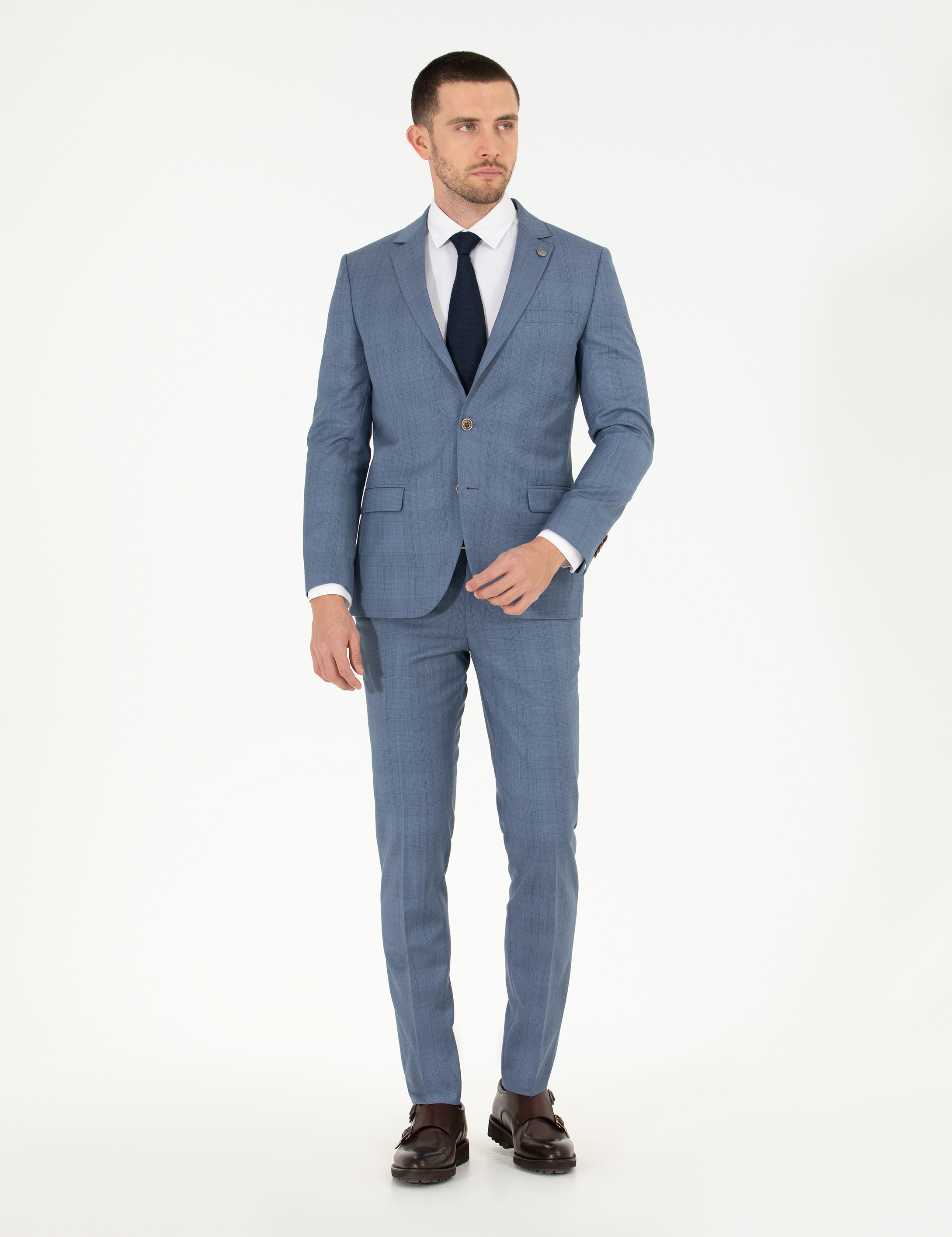 %100 Yün Mavi Ekstra Slim Fit Takım Elbise