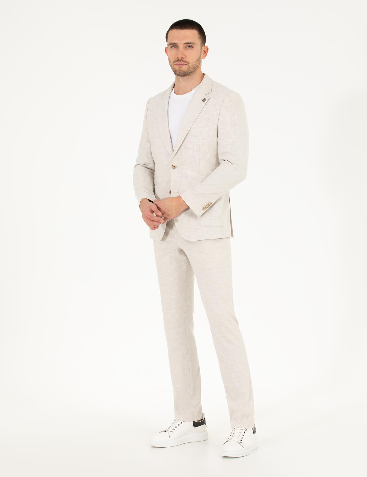 Bej Çizgili Spor Takım Elbise