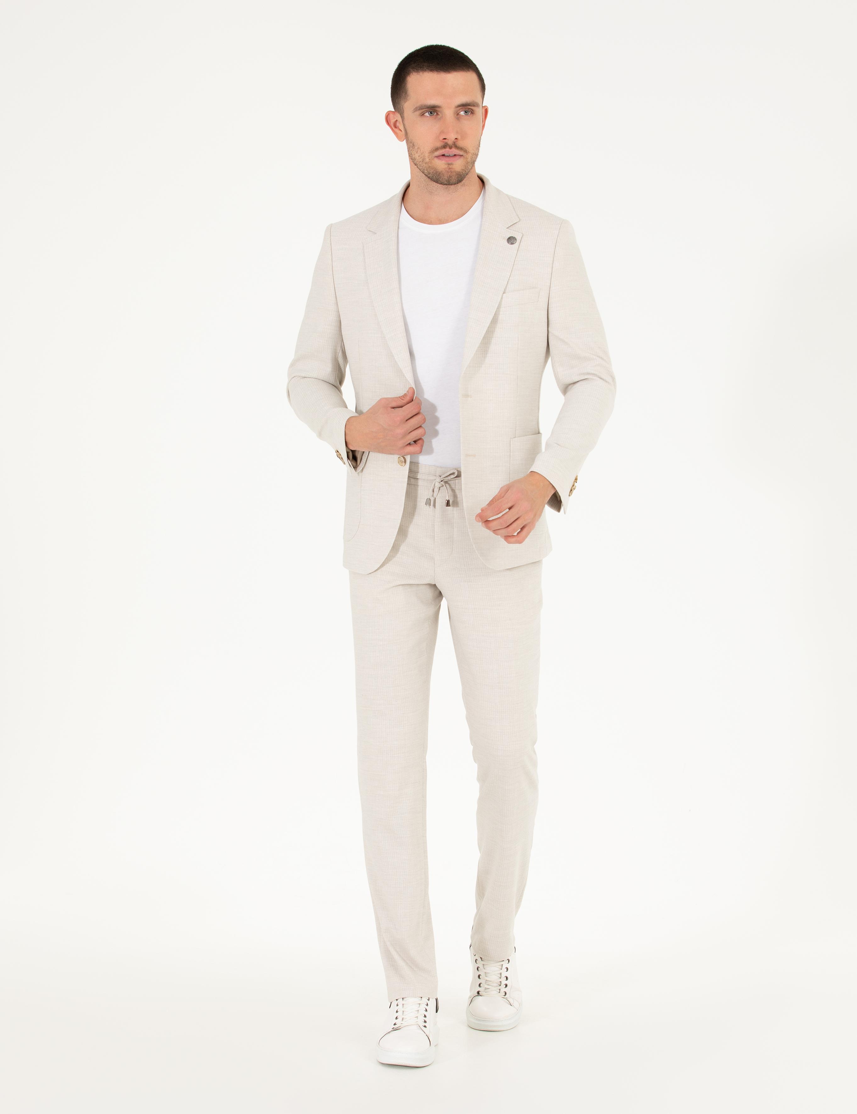 Bej Çizgili Spor Takım Elbise