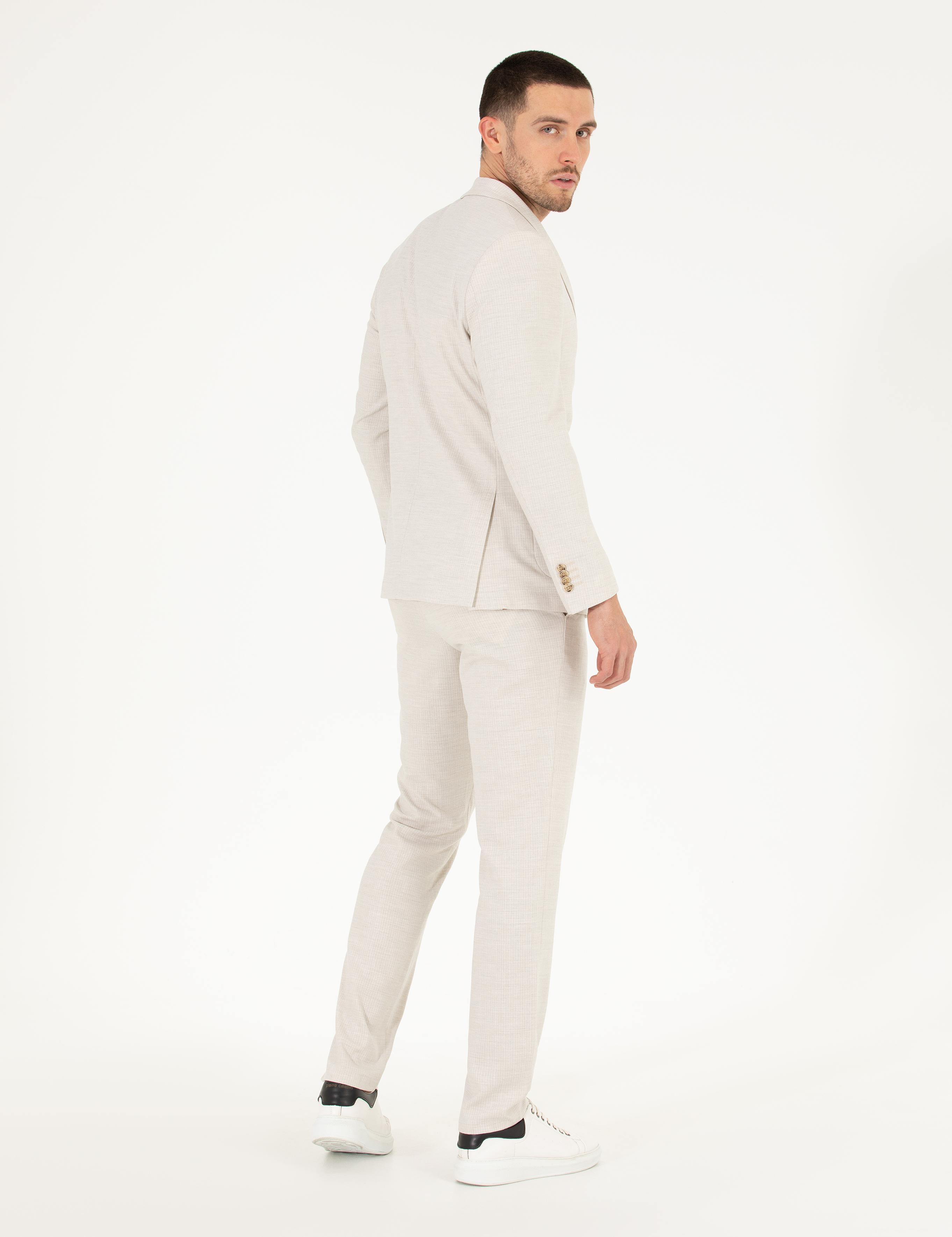 Bej Çizgili Spor Takım Elbise