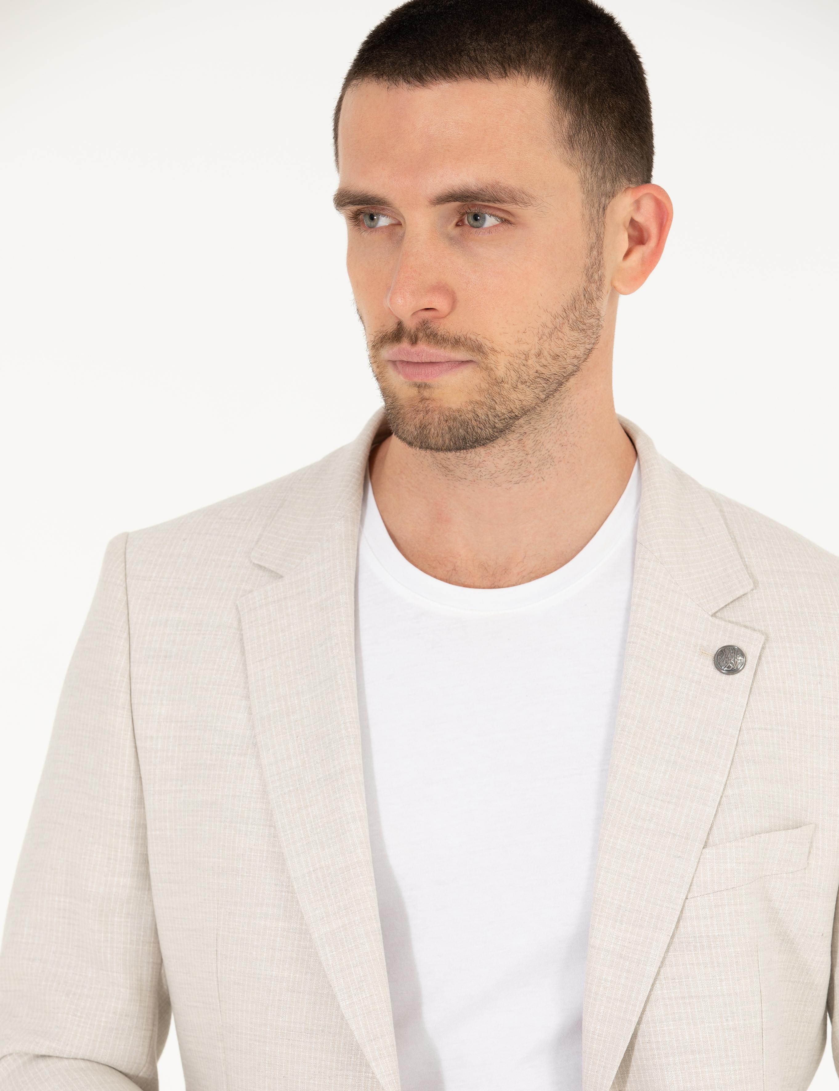 Bej Çizgili Spor Takım Elbise