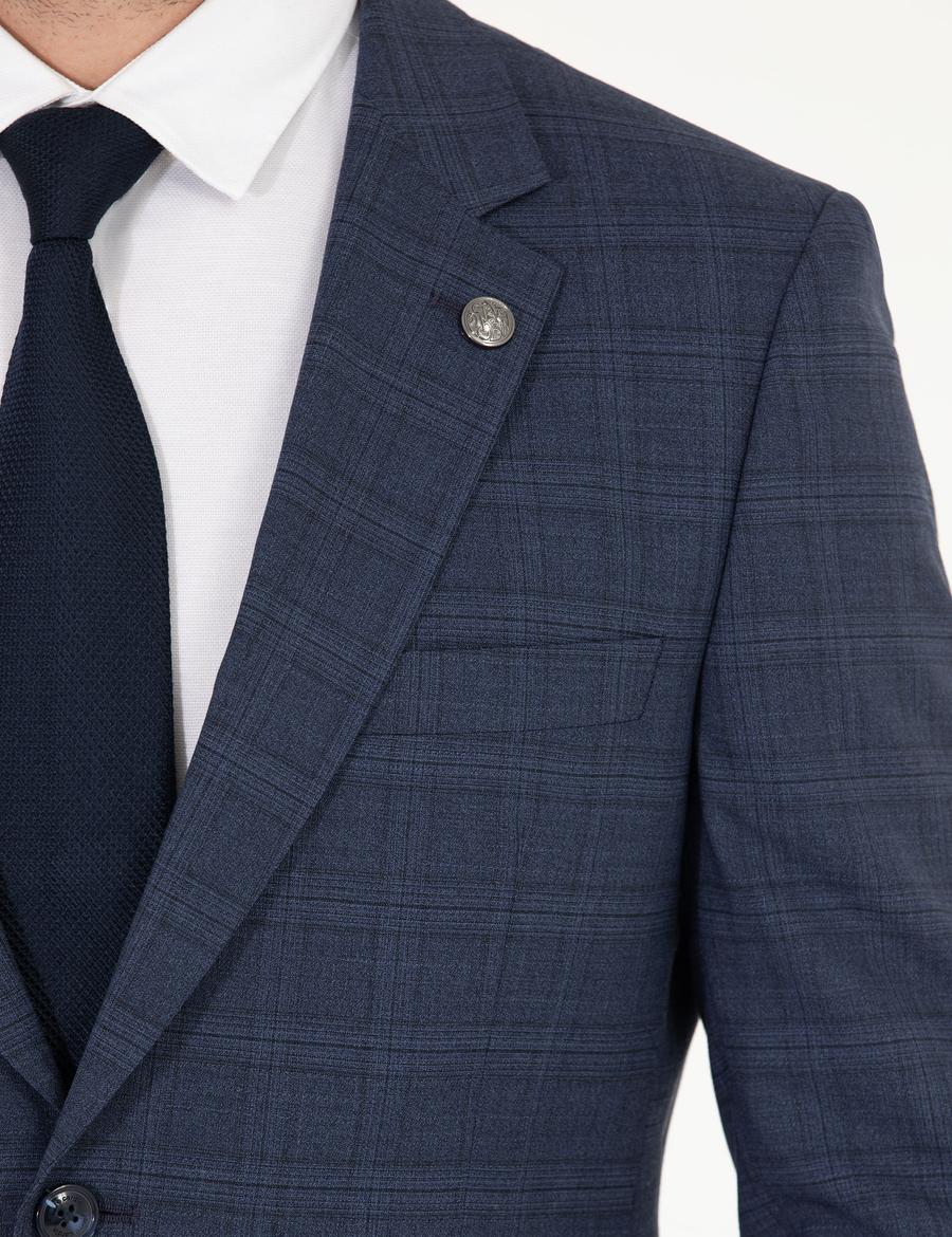 Ekose İndigo Slim Fit Takım Elbise