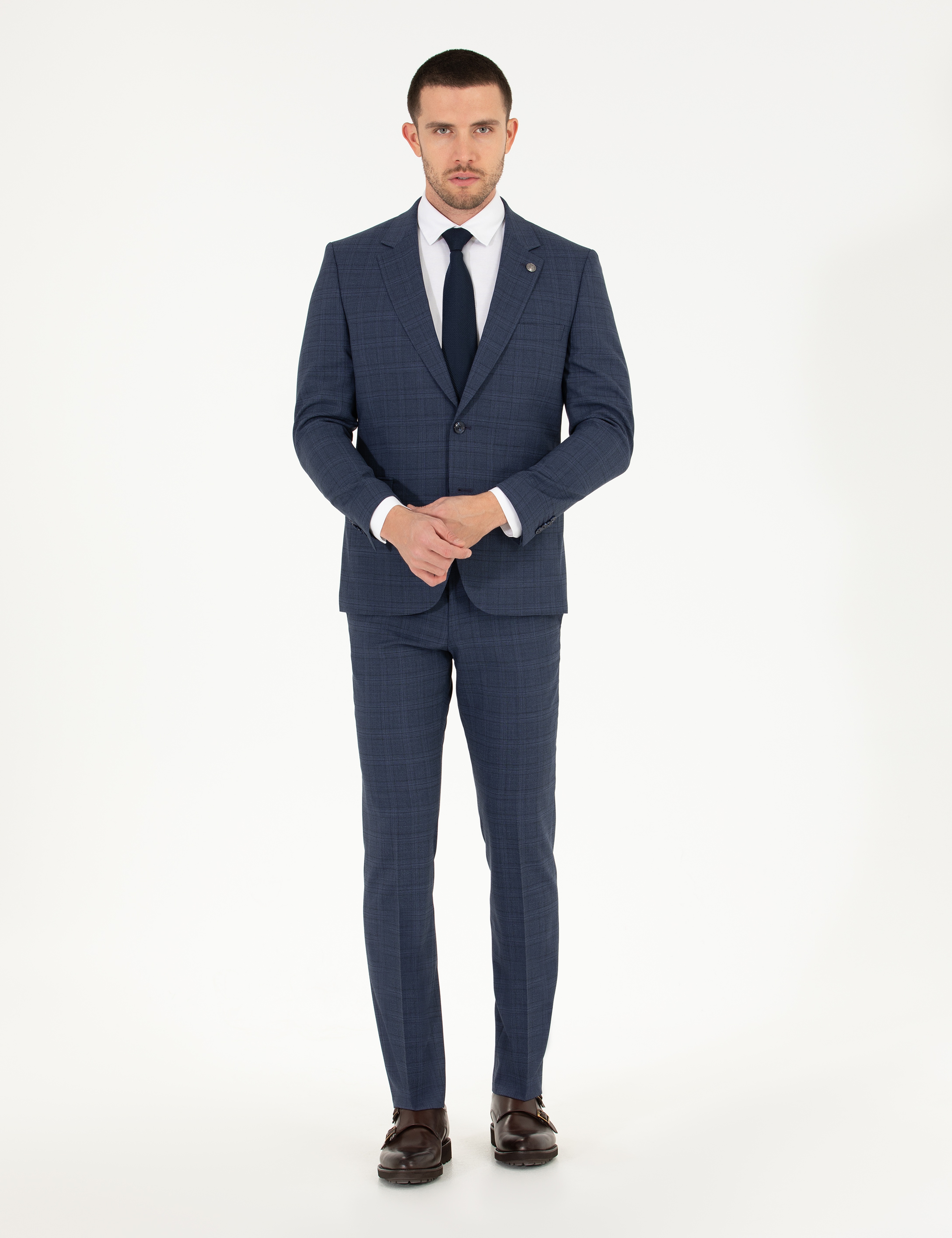 Ekose İndigo Slim Fit Takım Elbise - Image 1