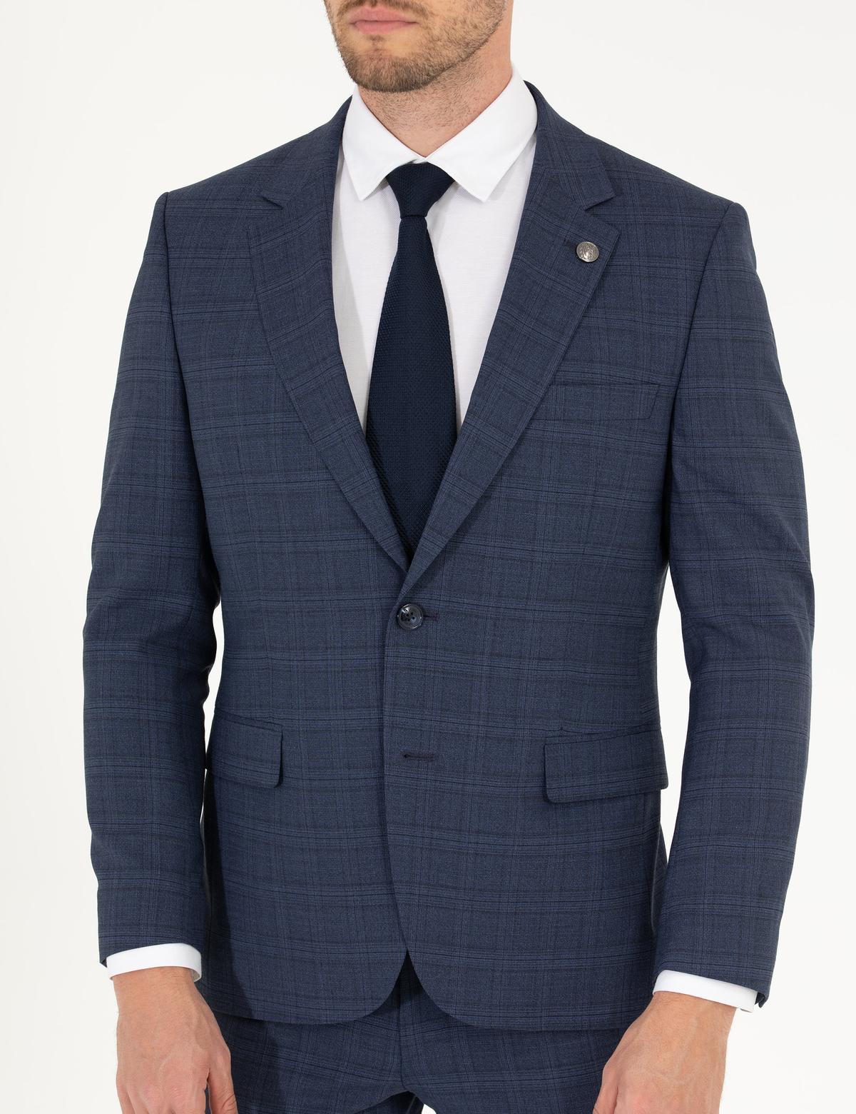 Ekose İndigo Slim Fit Takım Elbise - 50265015005