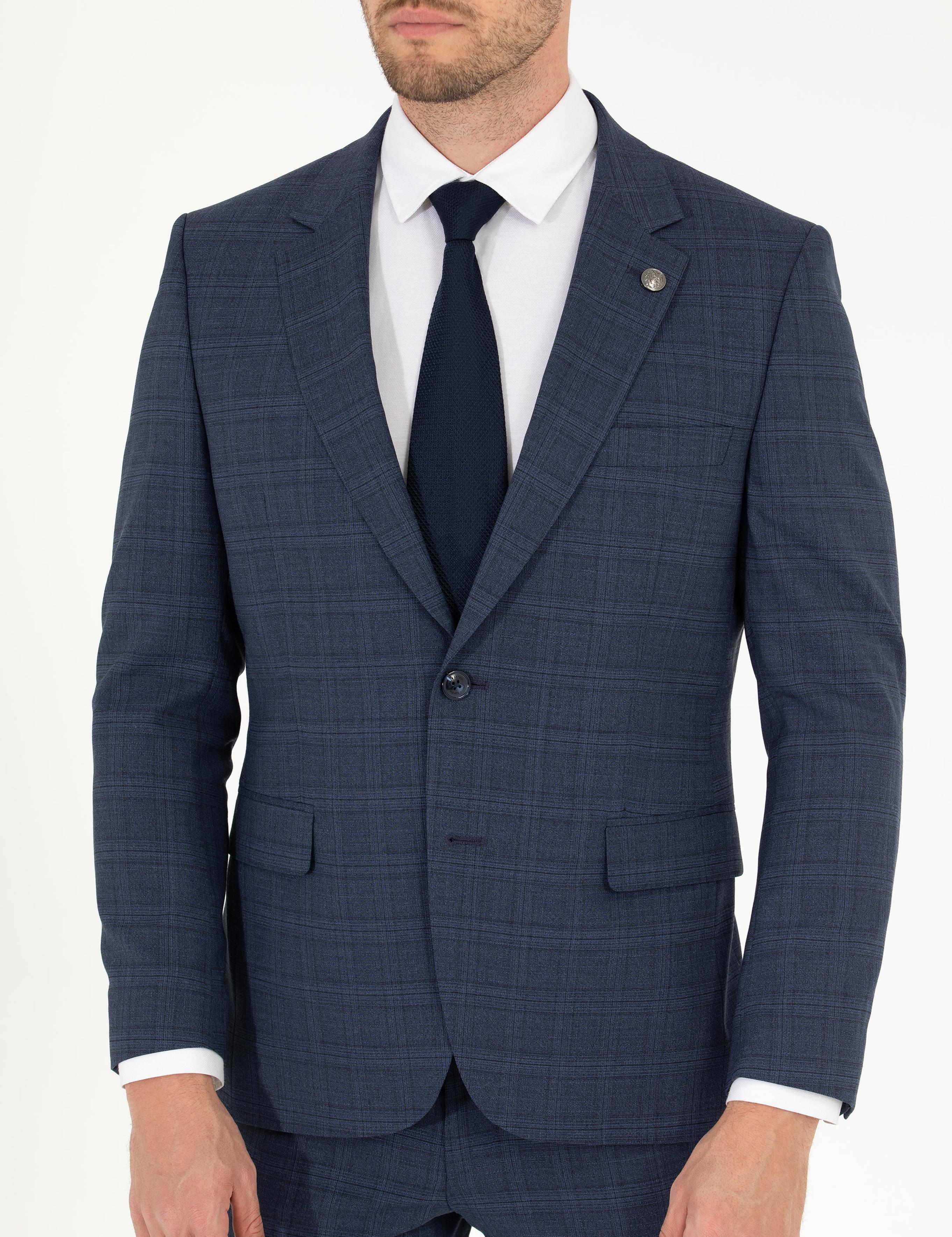 Ekose İndigo Slim Fit Takım Elbise