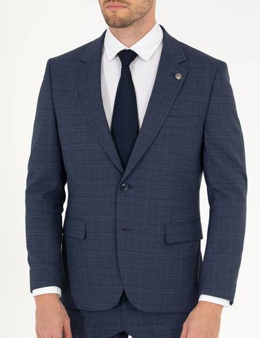 Ekose İndigo Slim Fit Takım Elbise