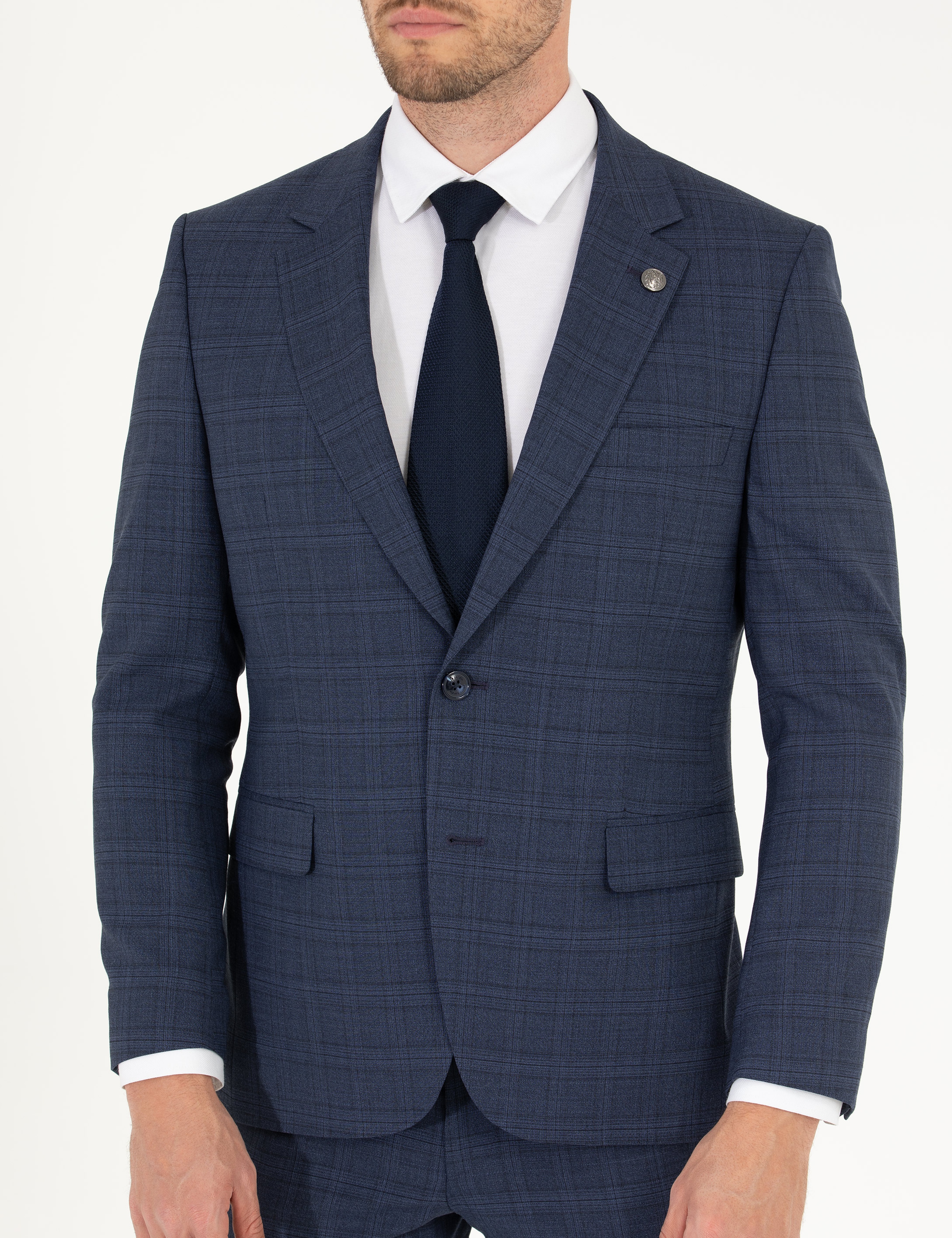 Ekose İndigo Slim Fit Takım Elbise