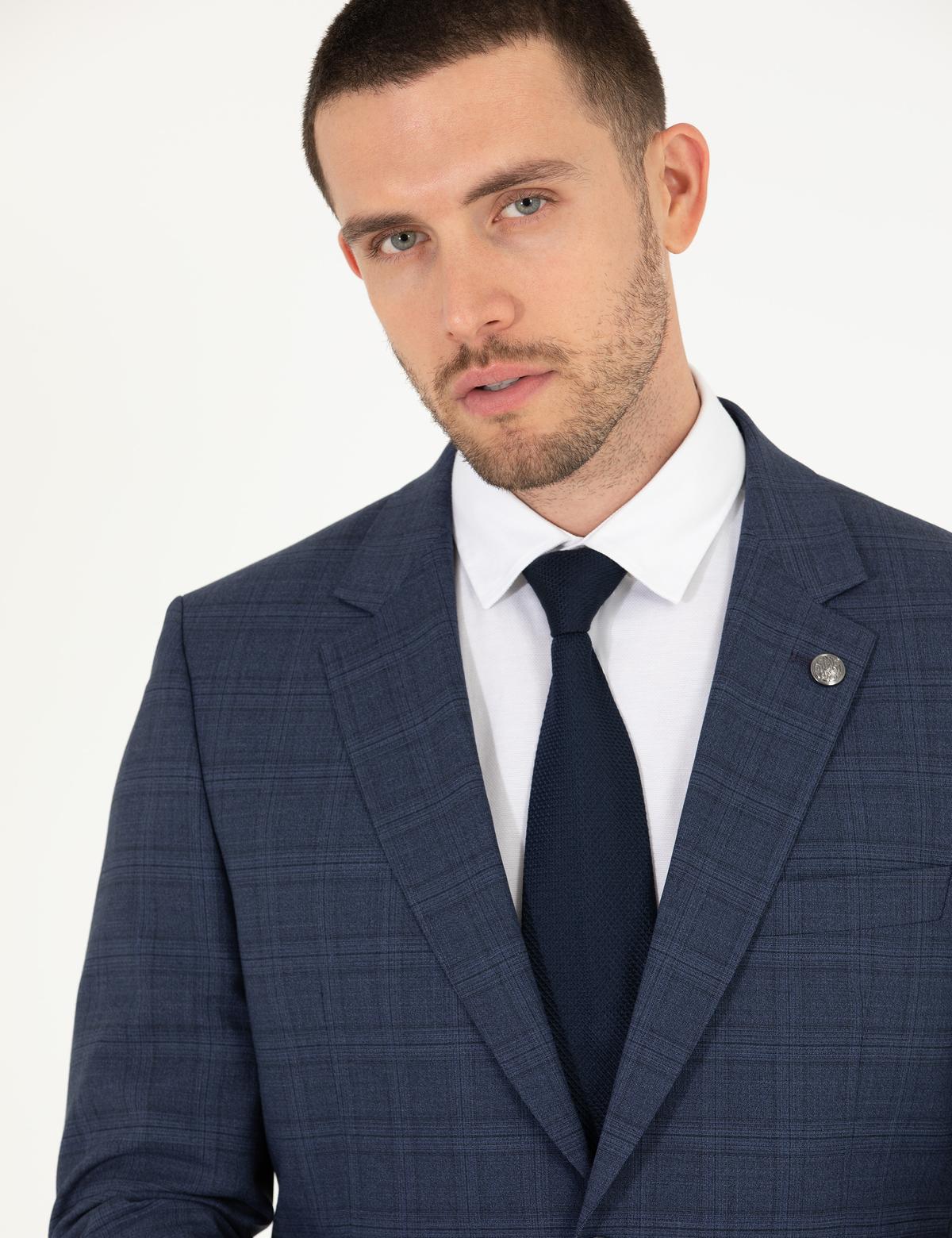 Ekose İndigo Slim Fit Takım Elbise - 50265015005