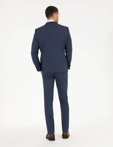Ekose İndigo Slim Fit Takım Elbise