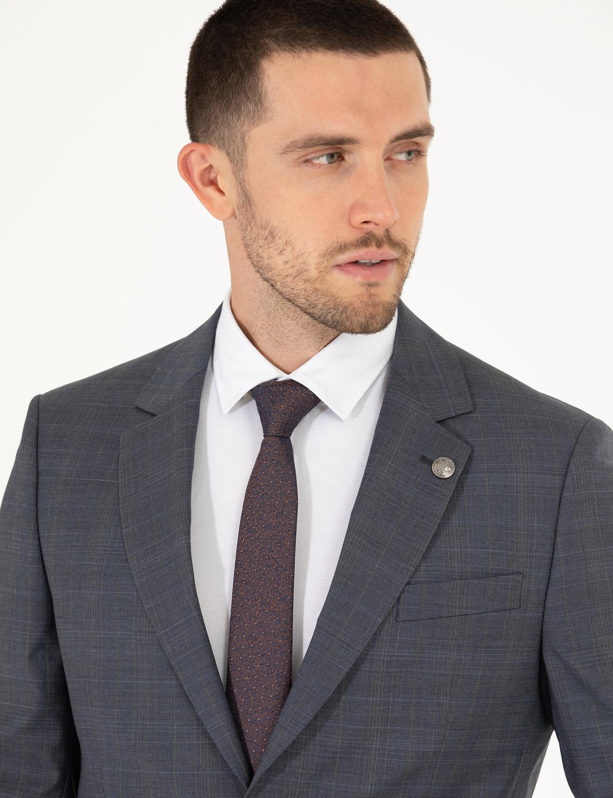 %100 Yün Gri Slim Fit Takım Elbise - 50265018005