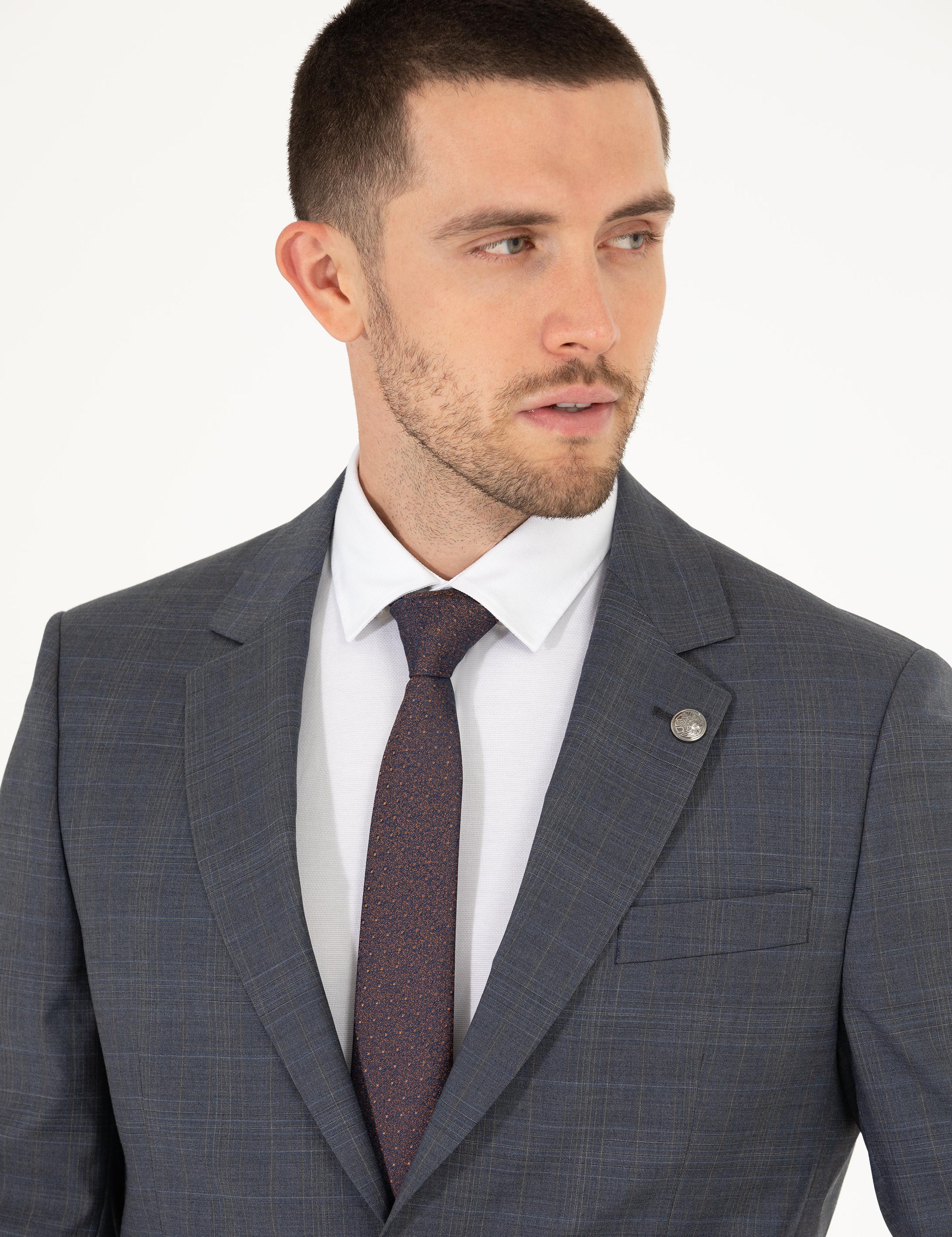 %100 Yün Gri Slim Fit Takım Elbise