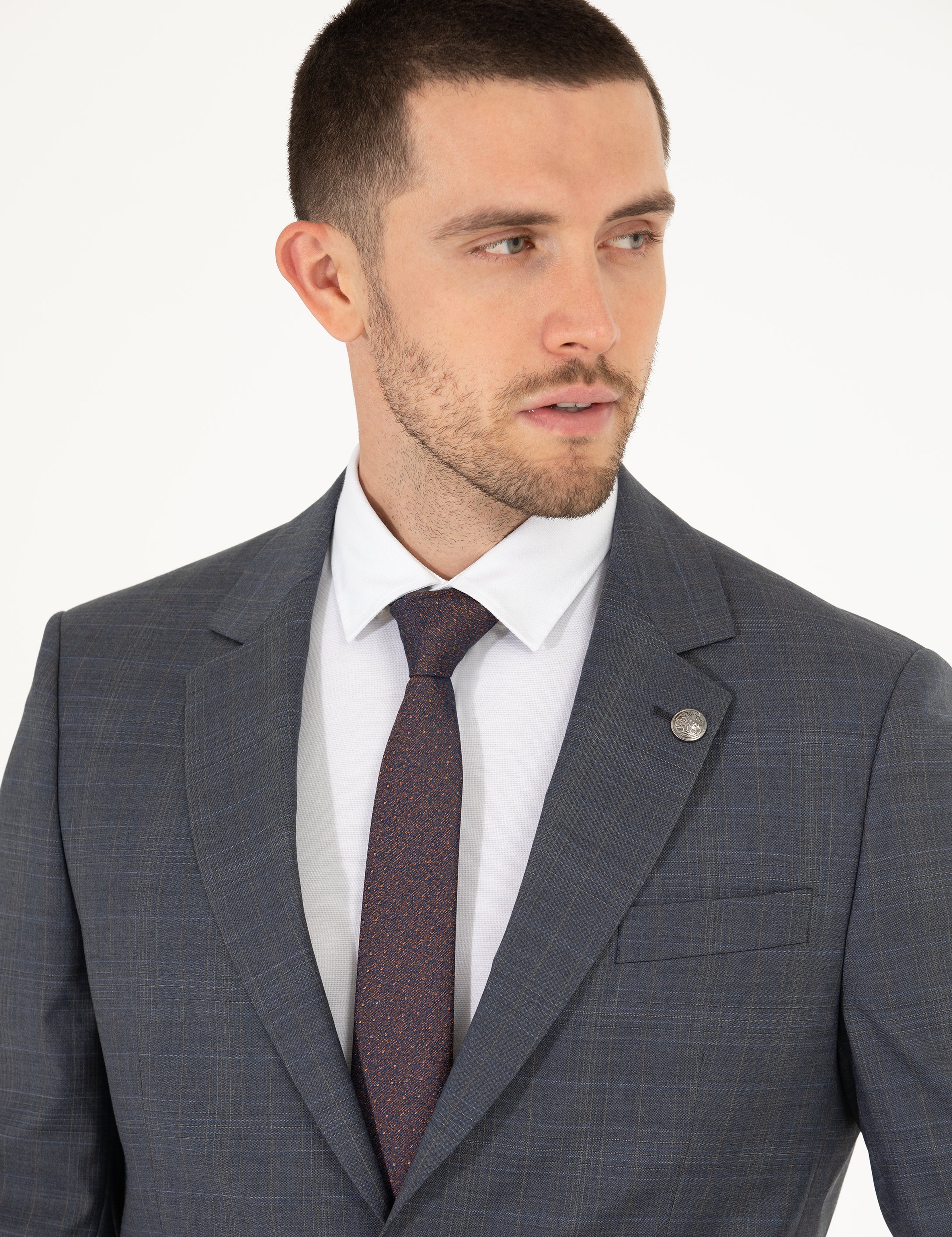 %100 Yün Gri Slim Fit Takım Elbise