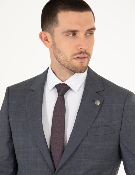 %100 Yün Gri Slim Fit Takım Elbise - 50265018005