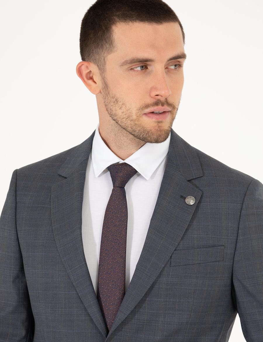 %100 Yün Gri Slim Fit Takım Elbise