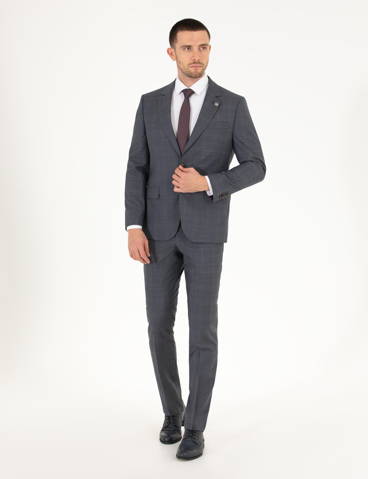 %100 Yün Gri Slim Fit Takım Elbise - 50265018005